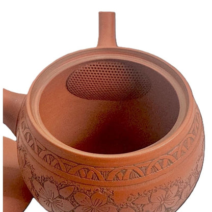 Teapot - Gyokko Red Clay Round Cherry Blossom