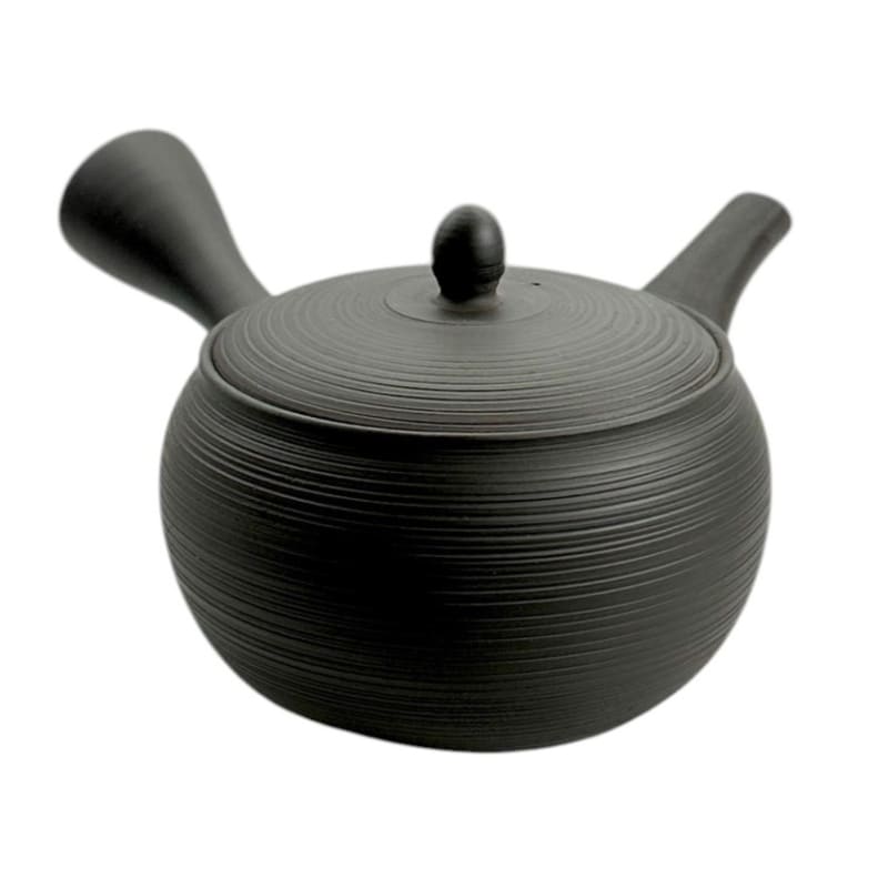 Teapot - Gyokko Black Claywith Line Pattern
