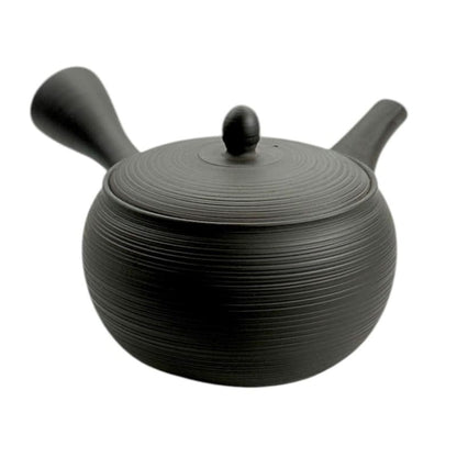 Teapot - Gyokko Black Claywith Line Pattern