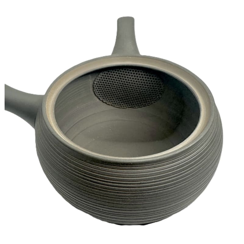 Teapot - Gyokko Black Claywith Line Pattern