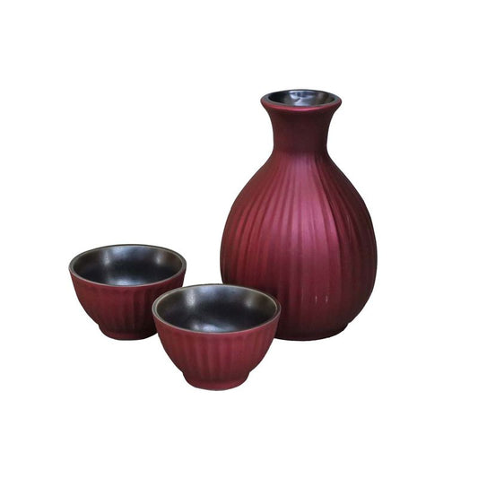 Sake Ware Set - Metal Color Topaz Red  (in a Wooden Box)