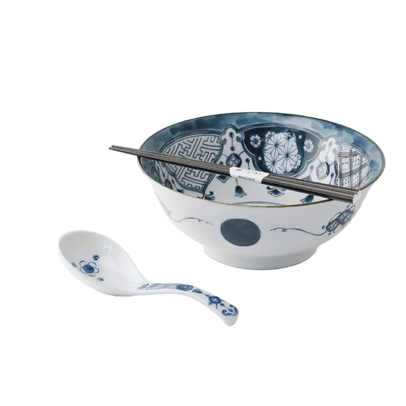 Ramen Set (with Spoon & Chopsticks) - Shonzui Yoraku Pattern