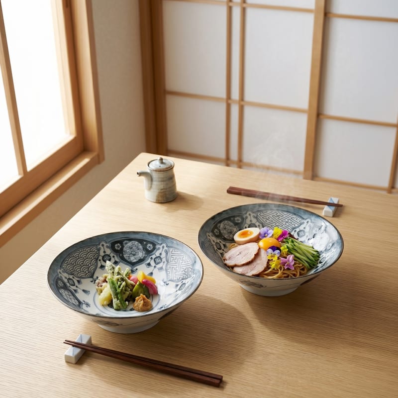 Salad/Noodle Bowl Pair - Shonzui Yoraku Pattern