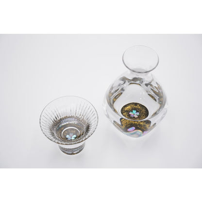 Tokkuri & Sake Cup Set - Gold Cherry Blossoms & Mother of Pearl