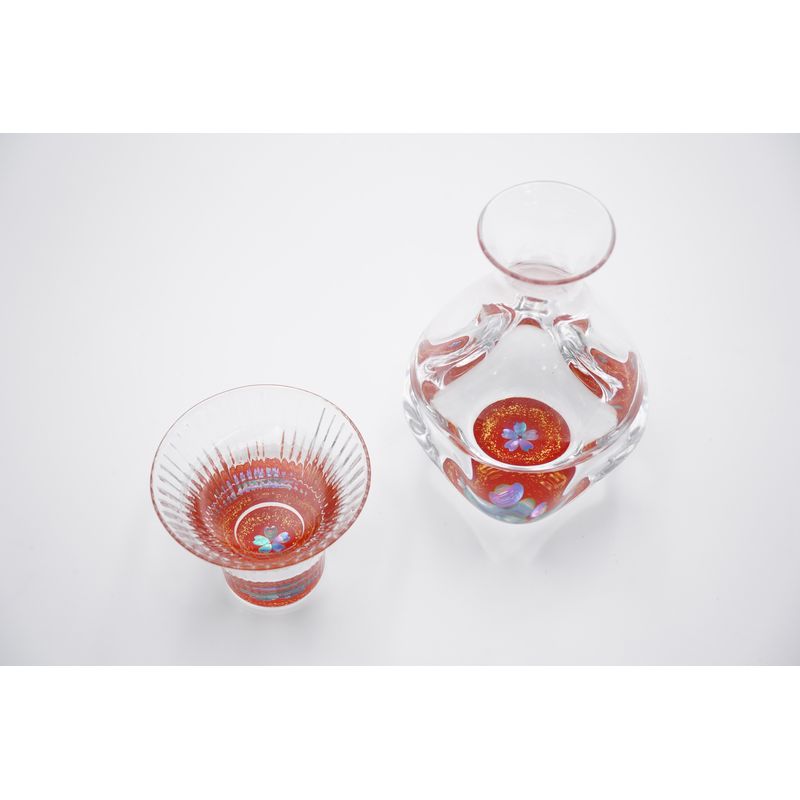 Tokkuri & Sake Cup Set - Gold Cherry Blossoms & Mother of Pearl