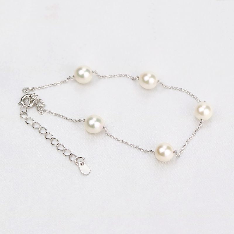 Five Pearl Station Bracelet - Akoya Pearl 7.0-7.5mm