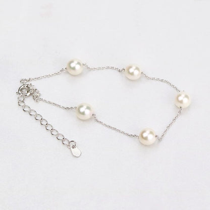 Five Pearl Station Bracelet - Akoya Pearl 7.0-7.5mm