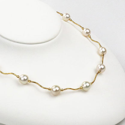 Wave Station Necklace - Akoya Pearl Princess Model 8.5-9.0mm