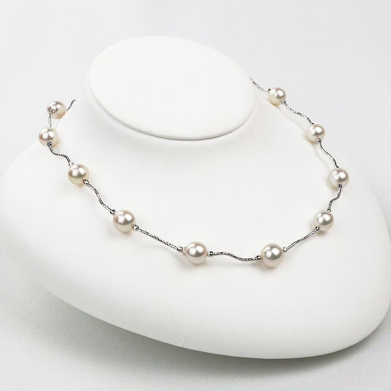 Wave Station Necklace - Akoya Pearl Princess Model 8.5-9.0mm