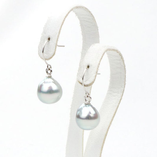 Hook Earrings - Untreated Akoya Baroque Pearl Natural Blue 8.0-8.5mm