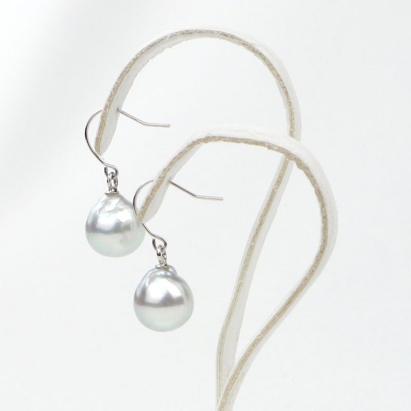 Hook Earrings - Untreated Akoya Baroque Pearl Natural Blue 8.0-8.5mm