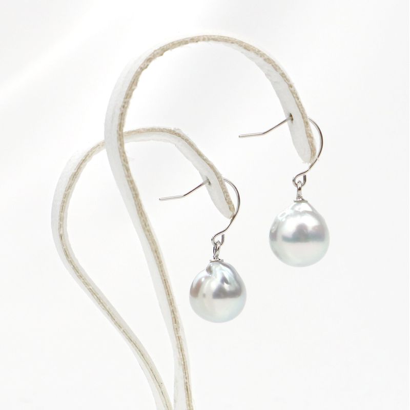 Hook Earrings - Untreated Akoya Baroque Pearl Natural Blue 8.0-8.5mm