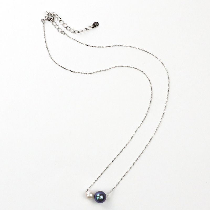 Double Pearl Slide Necklace - Akoya Pearl Dyed Black 6.0-6.5mm