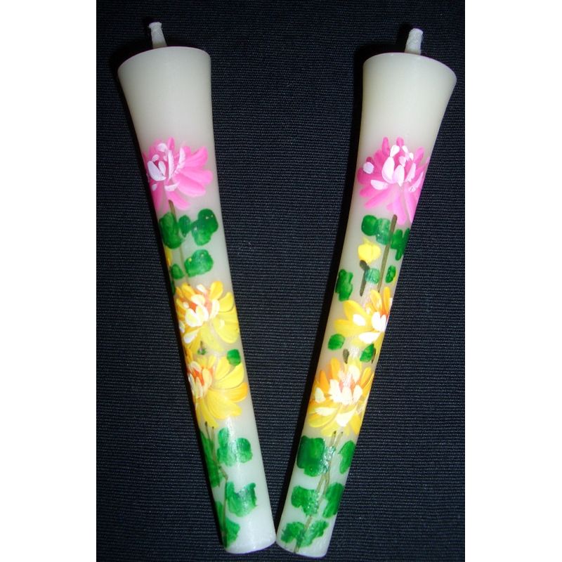 Handbemalte japanische Kerzen – Chrysantheme (Größe 3, 2er-Set)