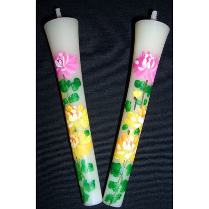 Handbemalte japanische Kerzen – Chrysantheme (Größe 3, 2er-Set)