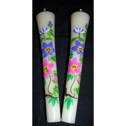 Hand-Painted Japanese Candles - Clematis (Size 3 Set of 2)