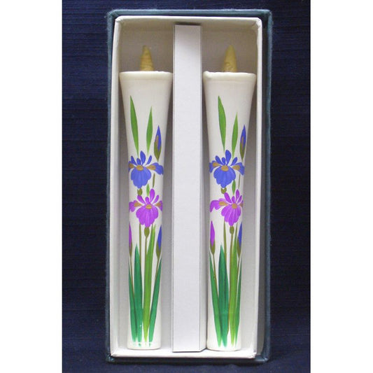 Hand-Painted Japanese Candles - Iris (Size 6 Set of 2)