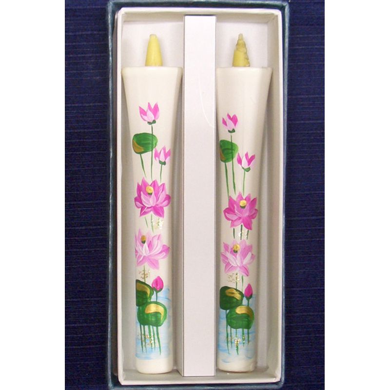Handbemalte japanische Kerzen – Lotus (Größe 10, 2er-Set)