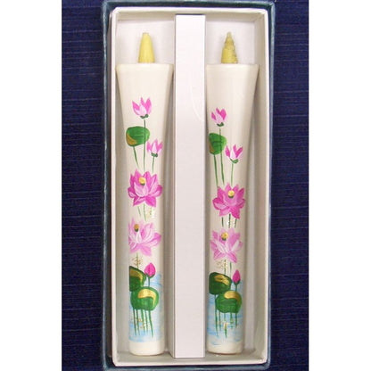 Handbemalte japanische Kerzen – Lotus (Größe 10, 2er-Set)