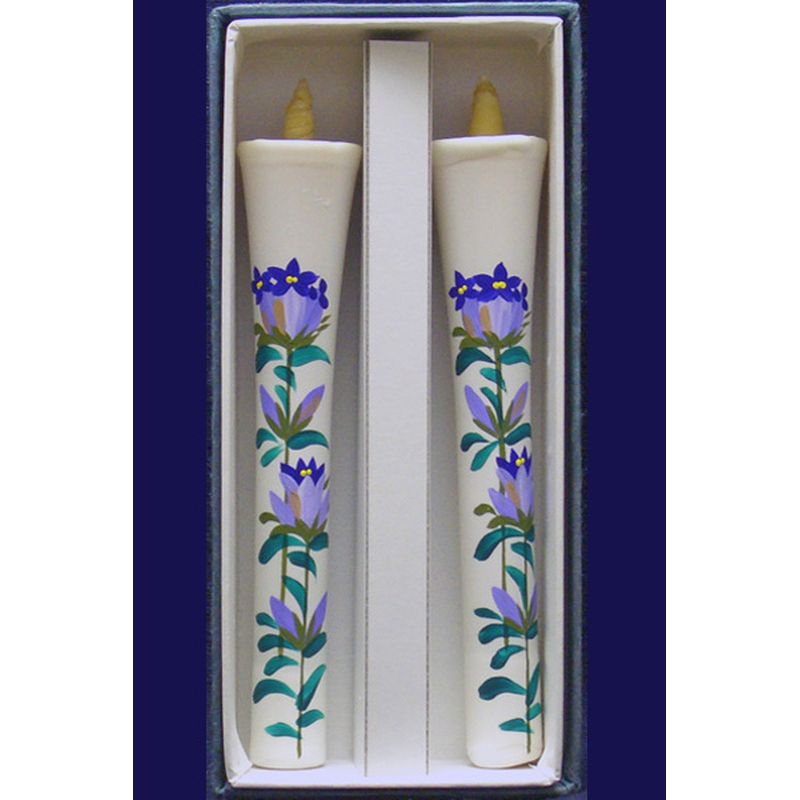 Handbemalte japanische Kerzen – Enzian (Größe 10, 2er-Set)