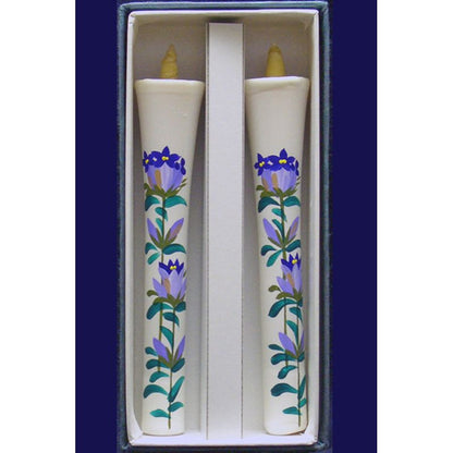 Handbemalte japanische Kerzen – Enzian (Größe 10, 2er-Set)