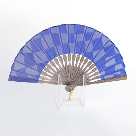 Folding Fan - MIYAKO(Blue Ichimatsu Pattern)