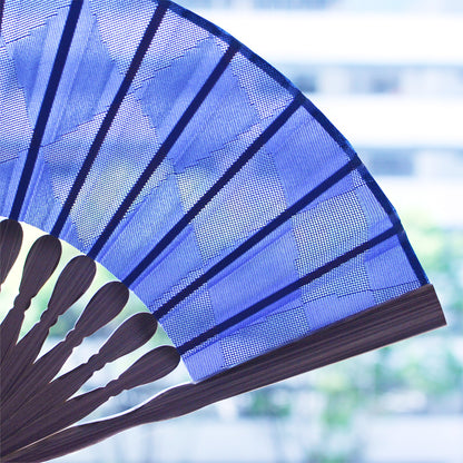 Folding Fan - MIYAKO(Blue Ichimatsu Pattern)