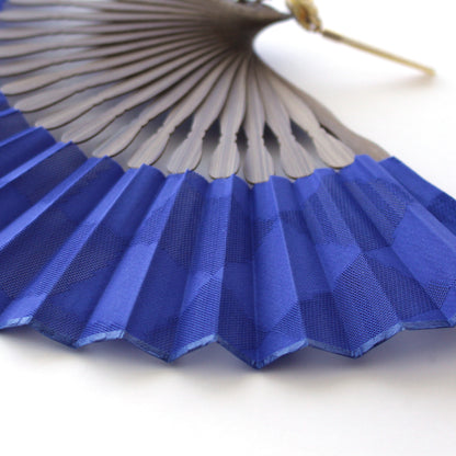 Folding Fan - MIYAKO(Blue Ichimatsu Pattern)