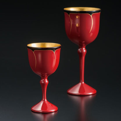 Wine Pair Cups - Flower Design with Gold Leaf Interior