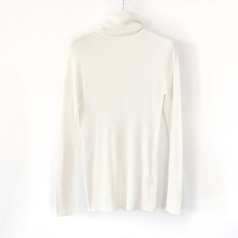 Washable Silk Knit Ribbed Turtleneck - HIMEplus