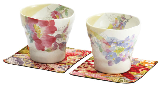 Ceramic-ai Mino Ware Hana Misaki pair lock cup Porcelain Flower Japan 