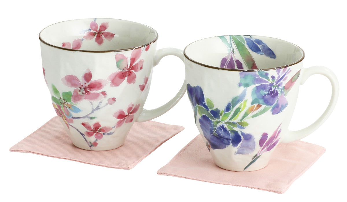 Ceramic-ai Mino Ware Hanagokoro pair mug cup Porcelain Flower Japan 