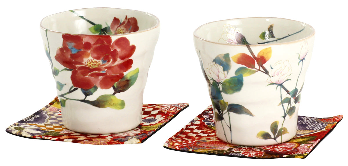 Ceramic-ai Mino Ware Baramiyabi pair lock cup Porcelain Rose Japan 