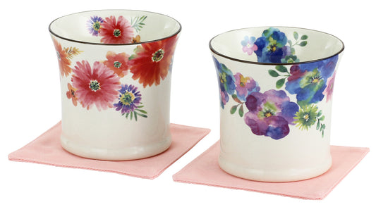 Ceramic-ai Mino Ware Hana Madoka pair cup Porcelain Flower Japan 