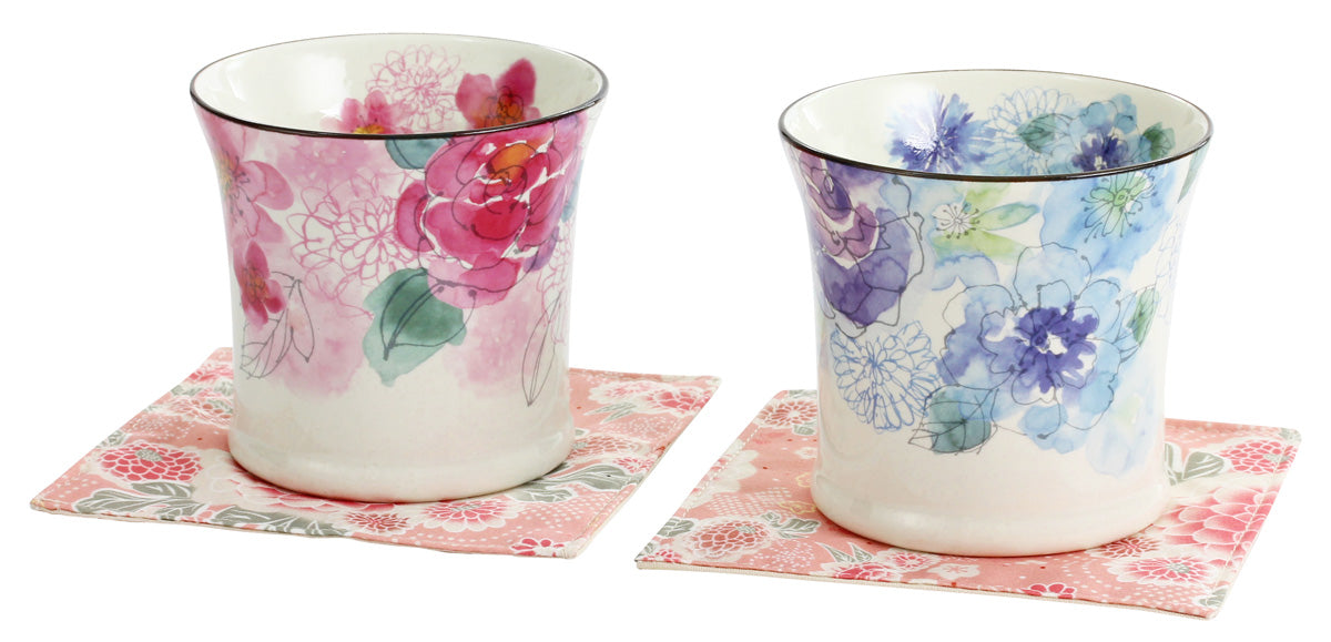 Ceramic-ai Mino Ware Roses faint pair cup Porcelain Rose Japan 