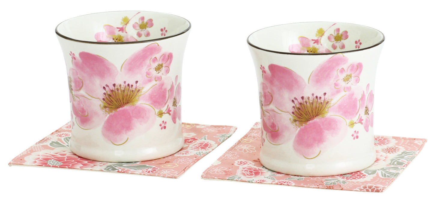 Ceramic-ai Mino Ware Sayaka Hana pair cup Porcelain Flower Japan 