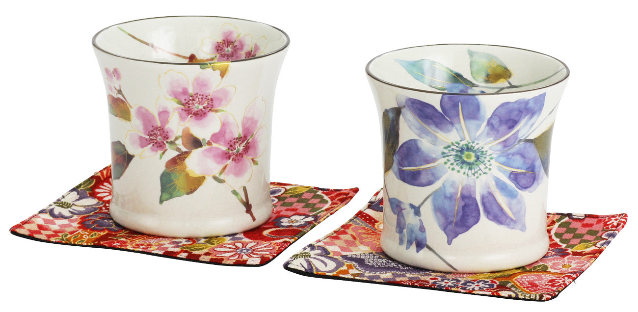 Ceramic-ai Mino Ware Hana Kagura pair cup Porcelain Flower Japan 