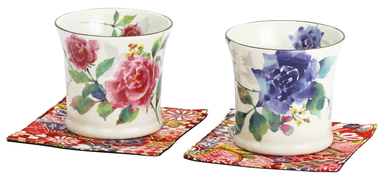 Ceramic-ai Mino Ware It rose auspicious pair cup Porcelain Rose Japan 
