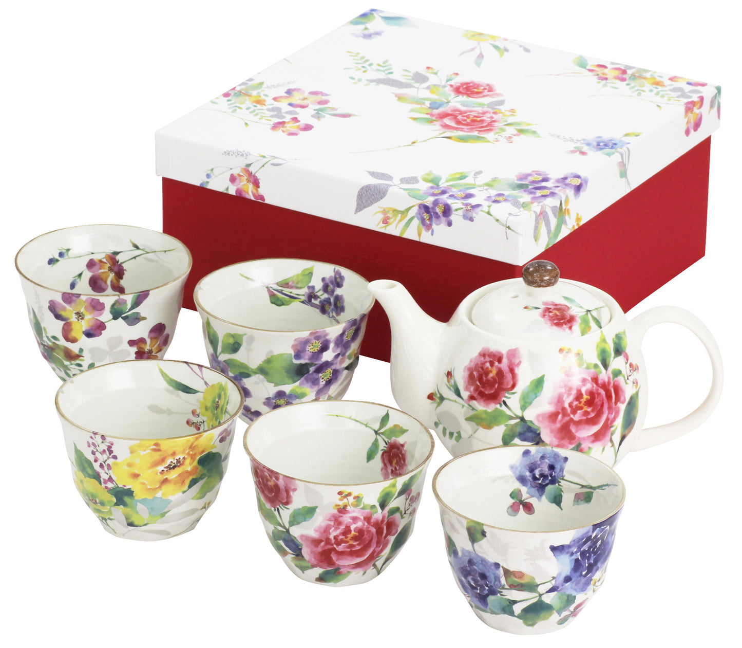 Ceramic-ai Mino Ware It rose auspicious 5 guests pot tea Porcelain Rose Japan 