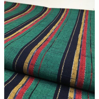 SHIMOGAWA KURUME KASURI Fabric Musunama Stripe Green Navy Karashi Red 