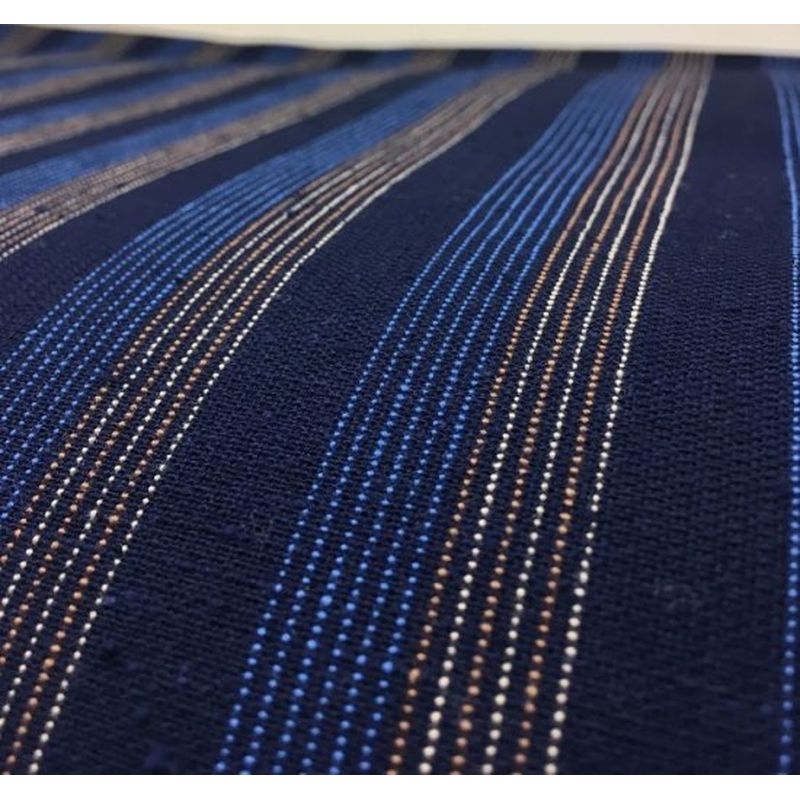 SHIMOGAWA KURUME KASURI Fabric Chiji Weaving Striped Navy Blue Beige 
