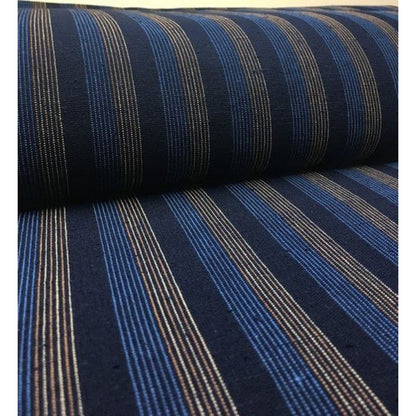 SHIMOGAWA KURUME KASURI Fabric Chiji Weaving Striped Navy Blue Beige 