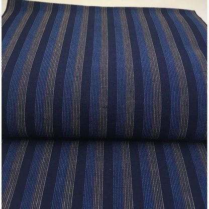 SHIMOGAWA KURUME KASURI Fabric Chiji Weaving Striped Navy Blue Beige 