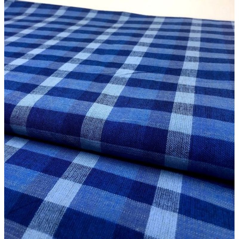 SHIMOGAWA KURUME KASURI Fabric Uneven Thread Check Blue 
