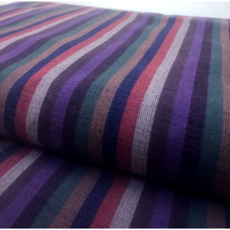 SHIMOGAWA KURUME KASURI Fabric 8 -Color Striped 2 Pieces Yarn Purple 