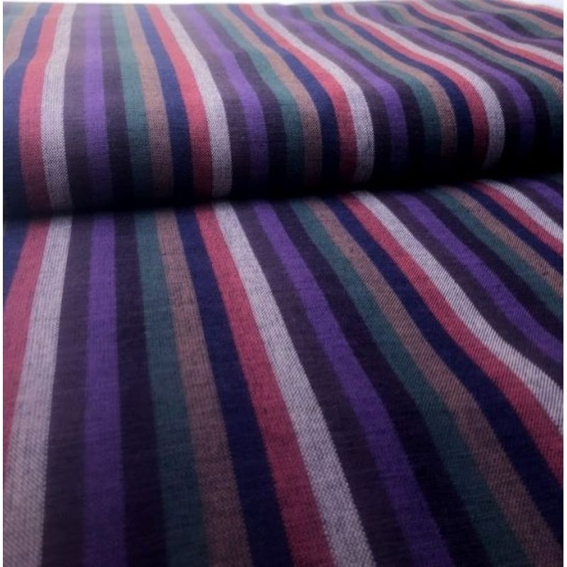 SHIMOGAWA KURUME KASURI Fabric 8 -Color Striped 2 Pieces Yarn Purple 