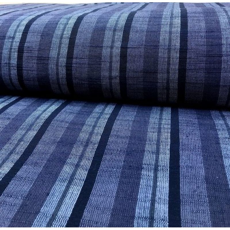 SHIMOGAWA KURUME KASURI Fabric Soft Striped Gray X Dark Blue 