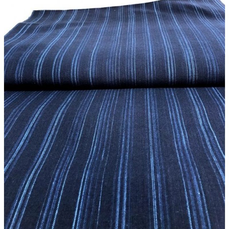 SHIMOGAWA KURUME KASURI Fabric Ai Unevenness Dyeing Stripe Navy Blue 