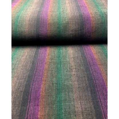 SHIMOGAWA KURUME KASURI Fabric 4 Standing Rapid Striped Green Purple 