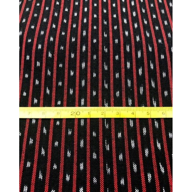 SHIMOGAWA KURUME KASURI Fabric Two Birds Arale Black Red Stripe 